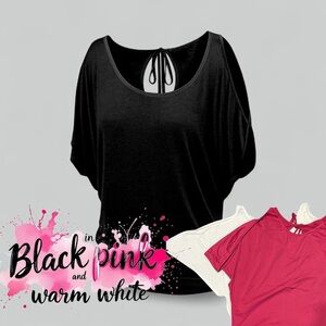 Women's Blouse with Open Sleeve & Keyhole Tie Back Closure Black•Pink•Warm White